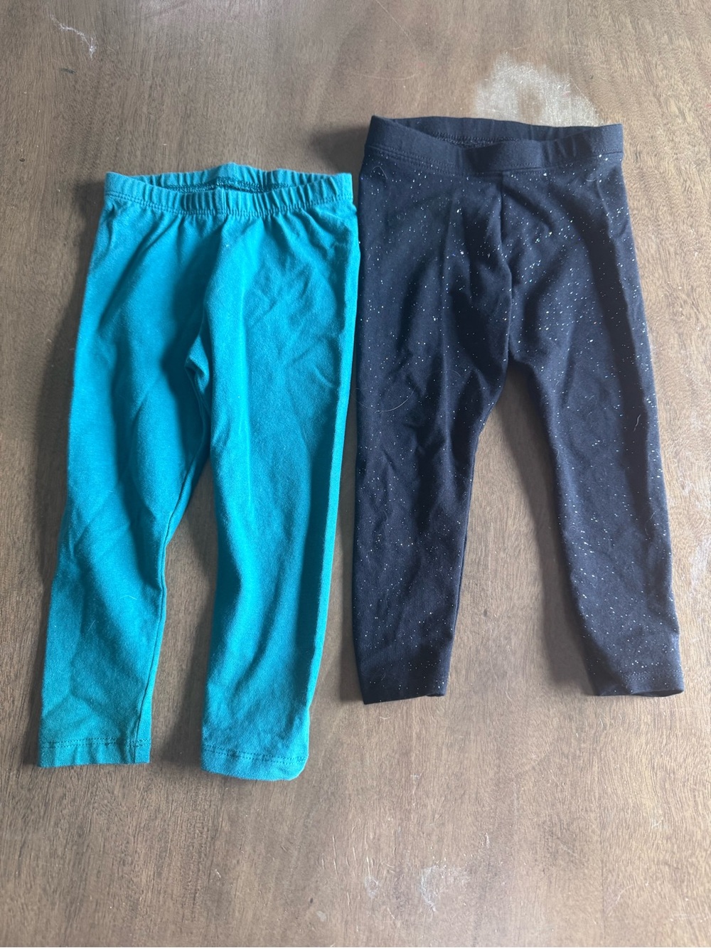 Toddler Leggings - Cat And Jack - Set Of 2 - Green / Black Glitter- Size 2t